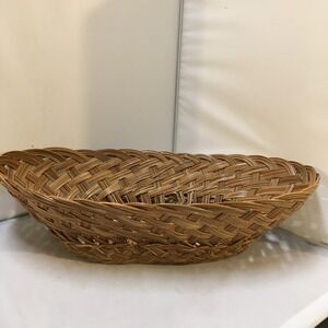 Woven Wicker Basket Large Brown Oval Boho Lattice Asian Bohemian Decor Bread